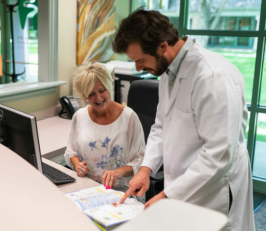 dentist and reception at creekside